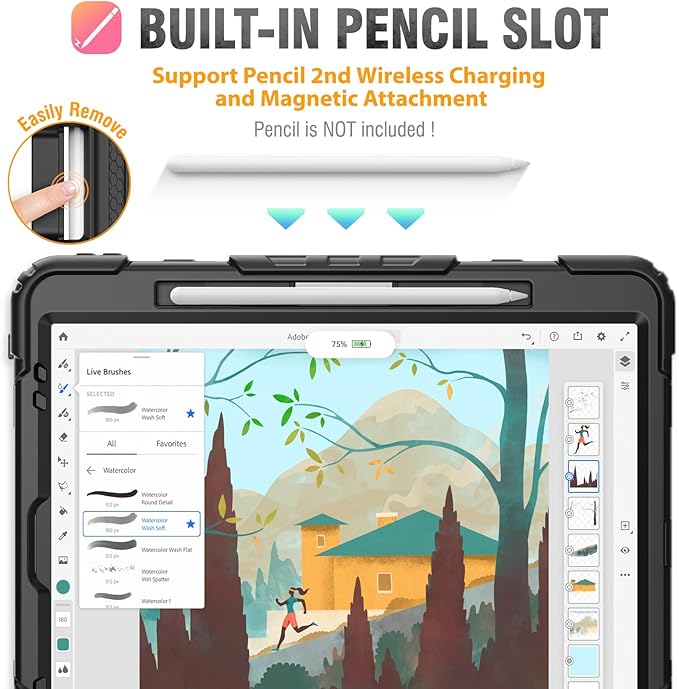 HXCASEAC Case for iPad Pro 12.9 Case (6th 5th 4th 3rd Generation), Shockproof Design | Pencil Holder | Hand Strap | Screen Protector | Heavy Duty Protective iPad 12.9 inch 2022/2021/2020/2018 - Black