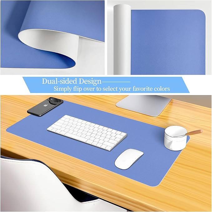 Bloss Blue Leather Desk Mat Protector,Leather Mouse Pad,Laptop Protector Desks Mat,Office Desks Mats,Keyboard Desks Mats,Computer Mat,Dual-Side Waterproof Desk Writing Pad for Office/Home.23.6"x 13.8"