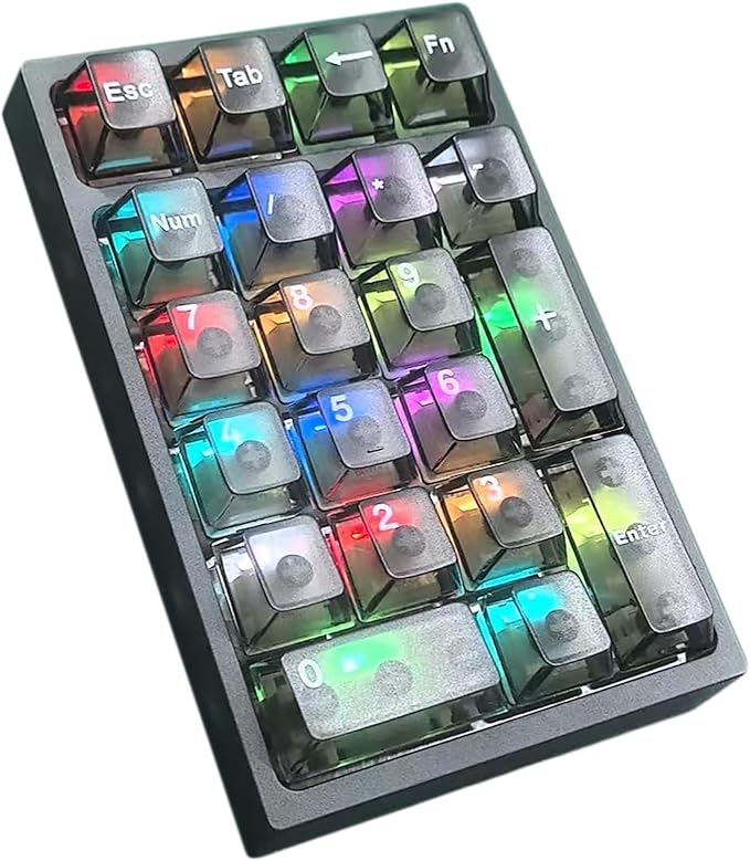BOYI TD21 Hot Swappable Numpad,21 Keys Mini Numpad Portable Keypad Bluetooth 5.0/2.4GHz/Wired Number Pad Keyboard PBT Keycaps RGB Backlit Type-C Mini Keyboard(Black Transparent Keycaps)