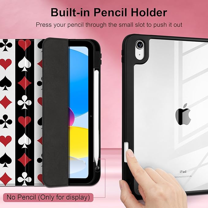 Case for iPad Air 13 inch 2026 M4 2025 M3 2024 M2 Release Slim Shockproof Cute Printed Cover with Clear Back TPU Edge Pencil Holder Trifold Stand Auto Wake Sleep, Suit of Playing Card