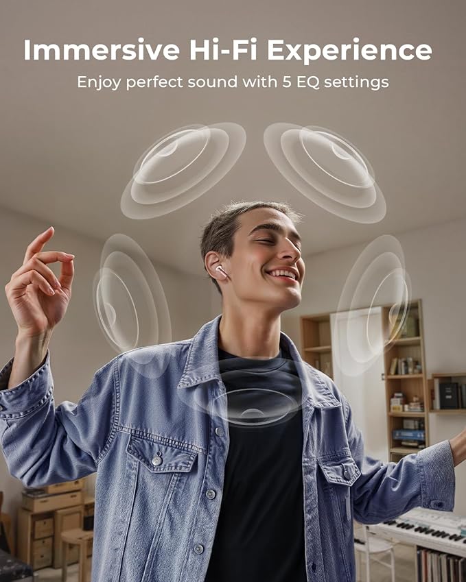 Wireless Earbuds, Ear Buds Active Noise Cancelling with Charging Case, 6.0 Bluetooth Earbuds with AI Clear Calls, 40H Playtime for Sports & Working, Stereo Sound Headphones for iPhone/Android-RoseGold