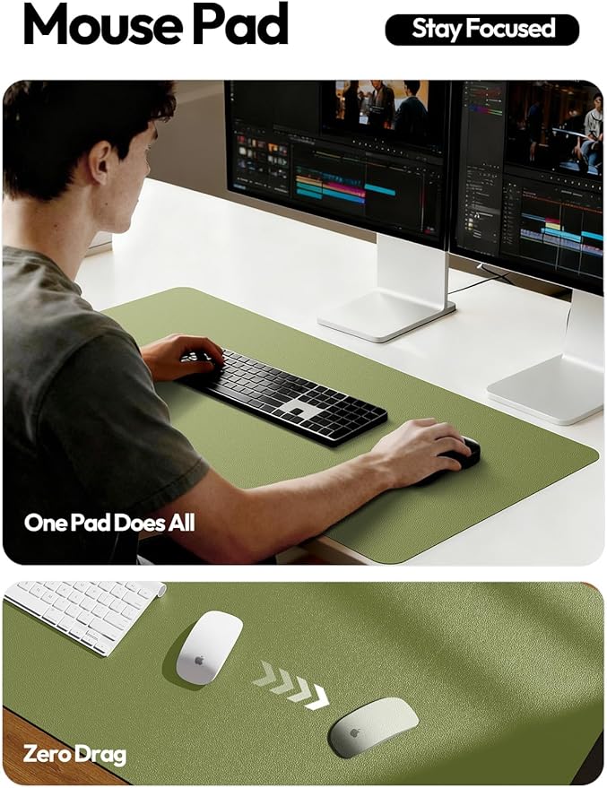 YSAGi Leather Desk Pad Protector, Office Desk Mat, Large Mouse Pad, Non-Slip PU Leather Desk Blotter, Laptop Desk Pad, Waterproof Desk Writing Pad for Office and Home (Green, 47" x 17")