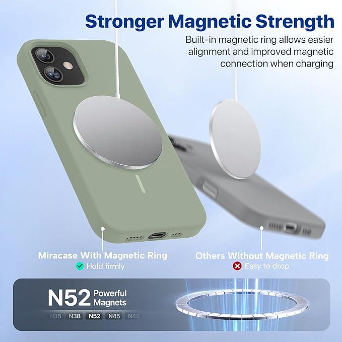 Miracase Magnetic for iPhone 12 Case/iPhone 12 Pro Case, [Soft Anti-Scratch Microfiber Lining], Compatible with MagSafe,Liquid Silicone Shockproof Drop Protection Phone Case for 12/12 Pro,Patina Green