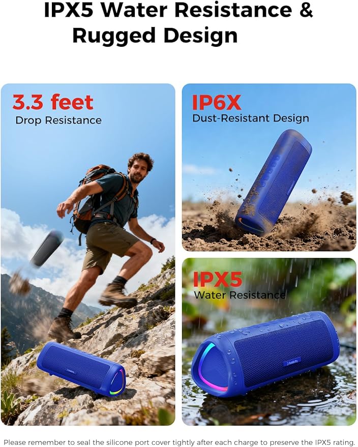 BolaButty Bluetooth Speaker Portable Wireless, IPX5 Waterproof, Up to 20H Playtime, TWS Pairing, BT5.3, for Home/Party/Outdoor/Camping/Beach Essentials, Birthday Gift (Blue)