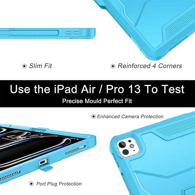 Soke Case for iPad Pro 13 Inch M5/M4 & iPad Air 13 Inch M4/M3/M2(2026/2025/2024), iPad Pro 12.9(2022 2021 2020,6th/5th/4th Gen), Rugged Shockproof Protective Cover - Cyan Blue