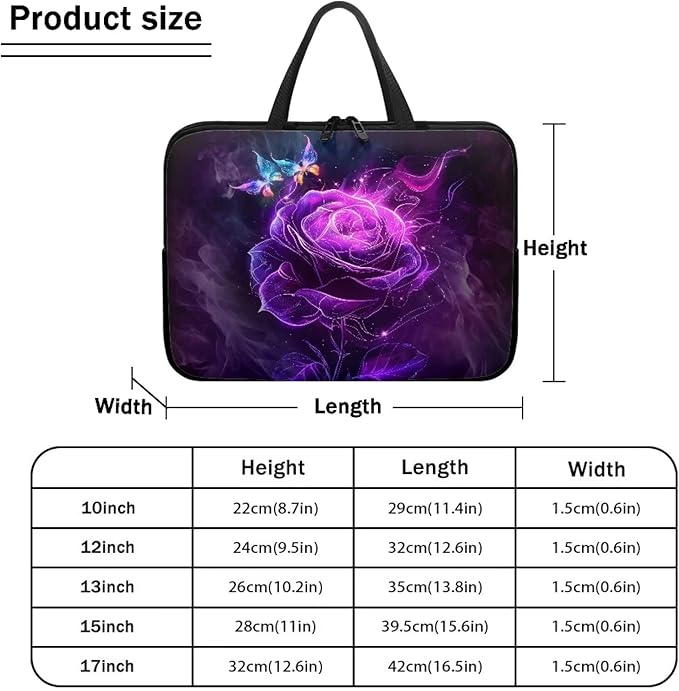 Purple Rose Butterfly Laptop Sleeve 13 Inch, Laptop Tote Bag for Women Girls, Waterproof Computer Tablet Handbag Case with Handle, Carrying Case Laptop Cover for Travel/Business/School