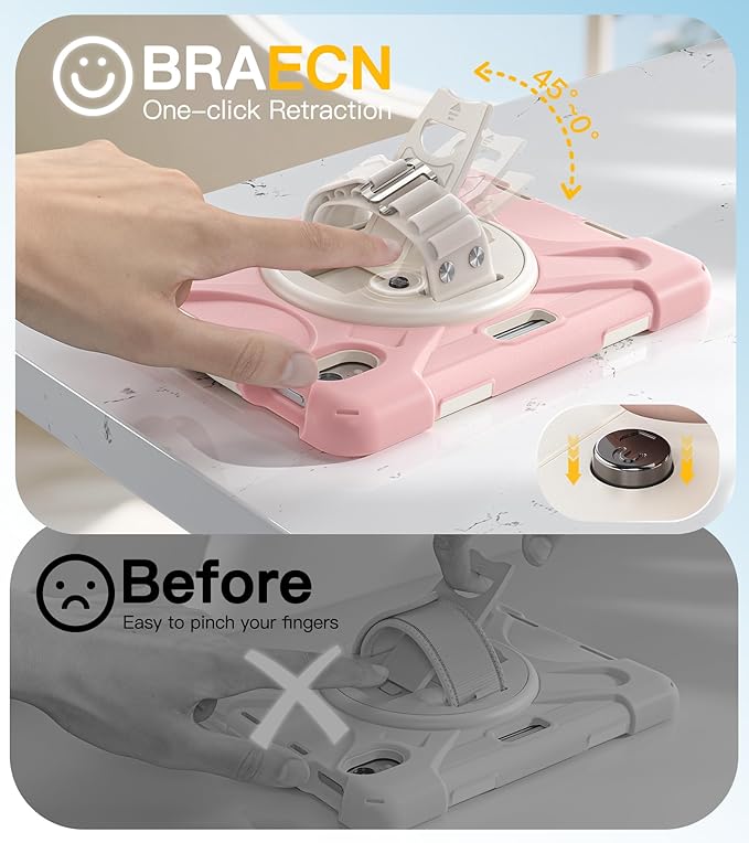 BRAECN for iPad mini 7(A17 Pro)/ 6 case 2024/2021 8.3 inch Heavy Duty Shockproof Protective with Pencil Holder Screen Protector 360°Rotating Stand Handle Full Body Cover Shoulder Strap Kids Friendly