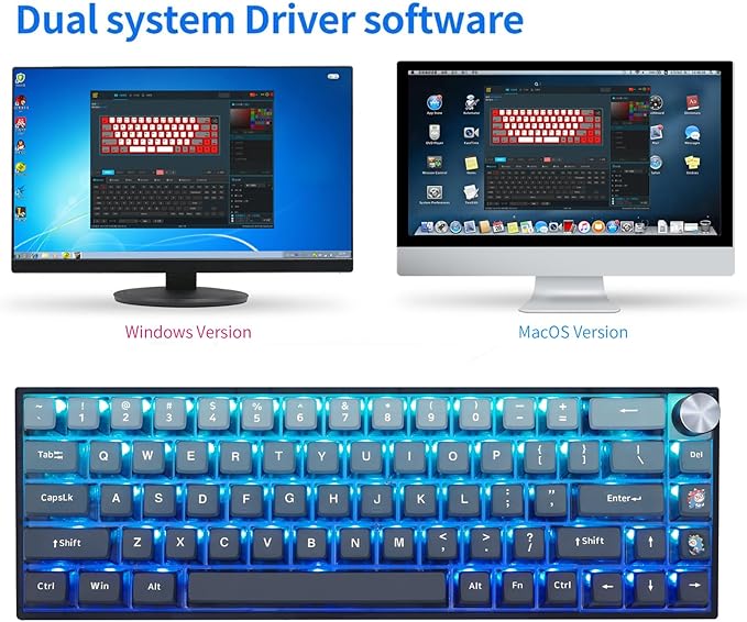 MOLGRIA SKYLOONG GK68 Blue Backlit Gaming Keyboard with Side Transparent Pudding Keycaps, Hot Swappable Red Optical Switches, Type C Wired Knob Mechanical Keyboard for Win/Mac OS