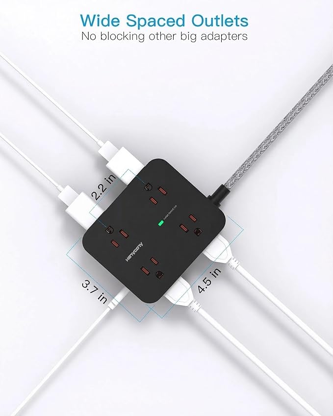 HANYCONY Extension Cord 20 Ft, Power Strip Surge Protector with 8 Outlets 4 USB Ports(2 USB C), Long Cord, Flat Plug, Wall Mount, Desk USB Charging Station for Home Office Essentials