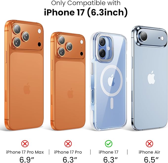 Anti-Yellowing Strong Magnetic for iPhone 17 Case, [Compatible with MagSafe] [12FT Military Grade Drop] Slim Thin iPhone Cover 6.3 Inch, Clear White