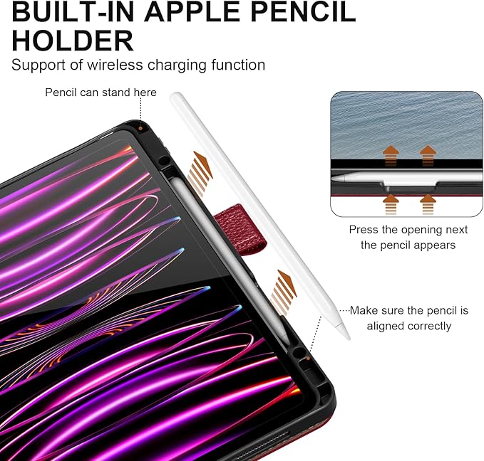Genuine Leather Case for iPad Pro 13 inch (M5/M4) 2025/2024 with Pencil Holder | Slim Protective Cover with Adjustable Stand,Magnetic Closure,Auto Wake/Sleep, Premium Leather | Wine Red