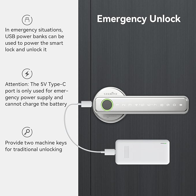 Fingerprint Smart Lever Lock TUYA APP Control Keyless Entry Bluetooth Touchscreen Indoor Handle Biometric Electronic Digital Door Knob with Keypad Suitable for Hotel Office Apartment Bedroom