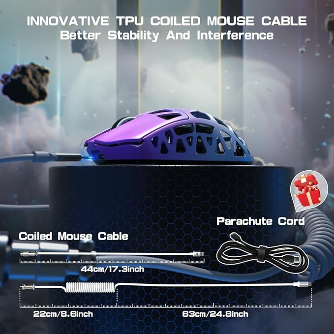 FELICON x Attack Shark R3 Magnesium Alloy Wireless Gaming Mouse, 46g Ultra-Lightweight Skeletal Shell, PAW3395 26K DPI, 8K Polling, Tri-Mode 2.4G/BT/Wired, for PC Mac Laptop - Purple