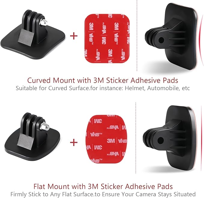 HSU Adhesive Mounts Helmet Adhesive Sticky Mounts Flat & Curved 3M Mount for All GoPro Cameras and Other Action Cameras