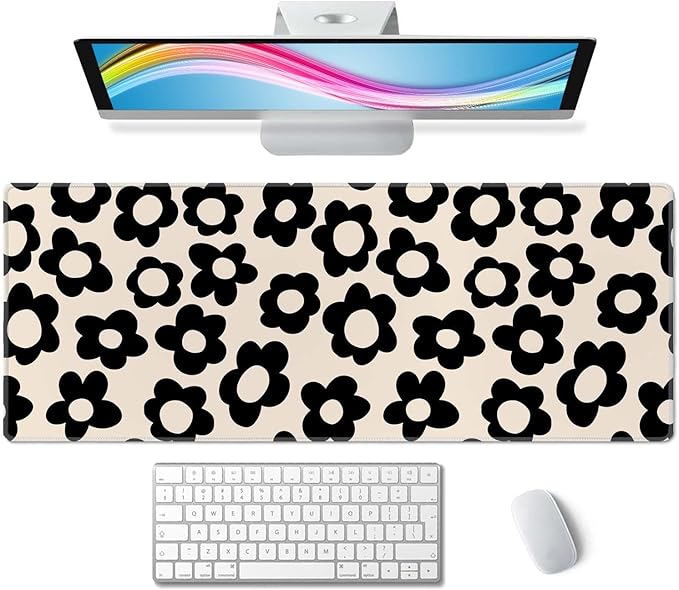 Mouse Pad Gaming, Large Mouse Pads, Non-Slip Rubber Base Mousepad, Keyboard Mouse Mat Desk Pad with Stitched Edges, 31.5x11.8 inch Vintage Black Flowers