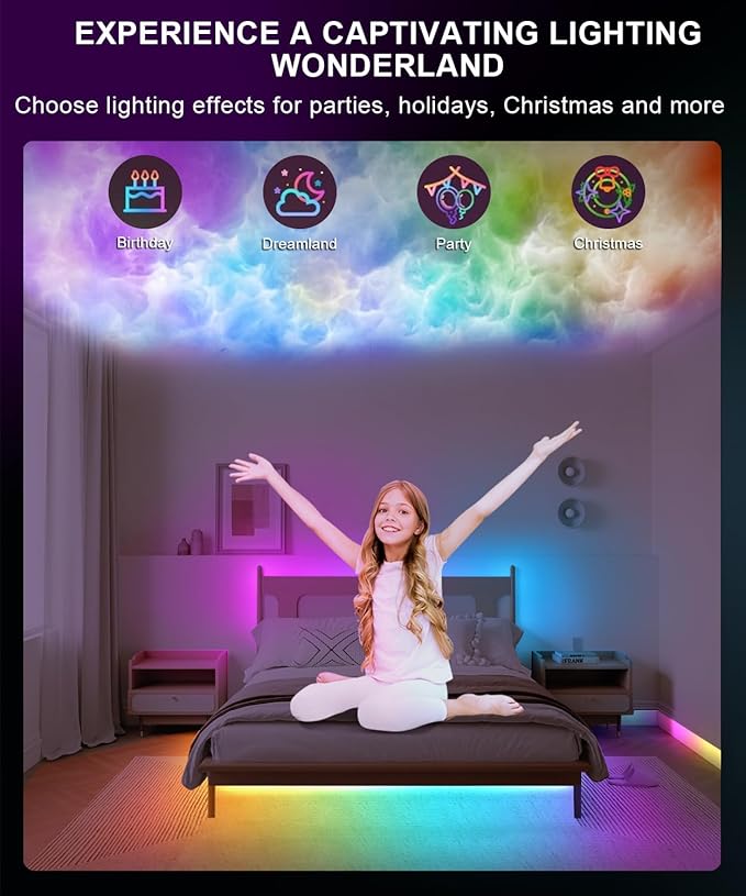 Tenmiro Upgraded Smart IC 32.8ft LED Lights for Bedroom, Multiple Colors on One Line LED Strip Lights, Bluetooth APP Control Music Sync Color Changing Strip Lights for Room Home Party Decoration