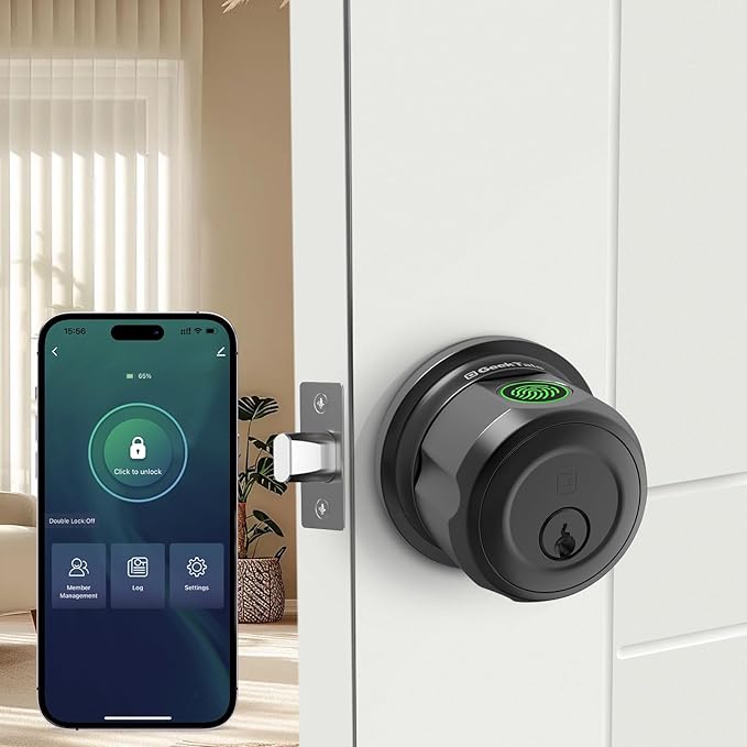 GeekTale Fingerprint Deadbolt, Fingerprint Door Knob, Smart Deadbolt Lock, Smart Door Lock, Twist to Lock&Unlock, Keyless Entry Door Lock with App, for Front Door, Garage, Easy Installation