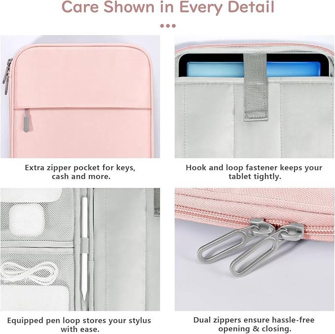 Dadanism 9-11 Inch Tablet Sleeve Padded Carrying Case for iPad (A16) 11th Gen 11", iPad 10th Gen 10.9", iPad Air M4/Pro M5 11", iPad Air 5/4, iPad 9/8/7th Gen, Galaxy Tab A11+ Plus 11",Pink