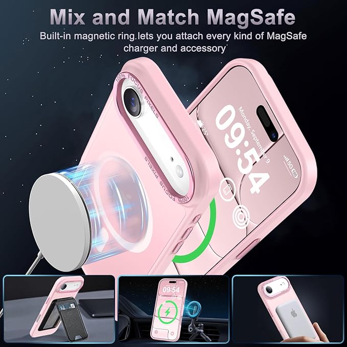 Newfuture Magnetic for iPhone Air Case [Compatible with Magsafe] [Military Grade Drop Protection] Translucent Matte Anti-Scratch Shockproof Protective Phone Cover 6.5 Inch, Tender Pink