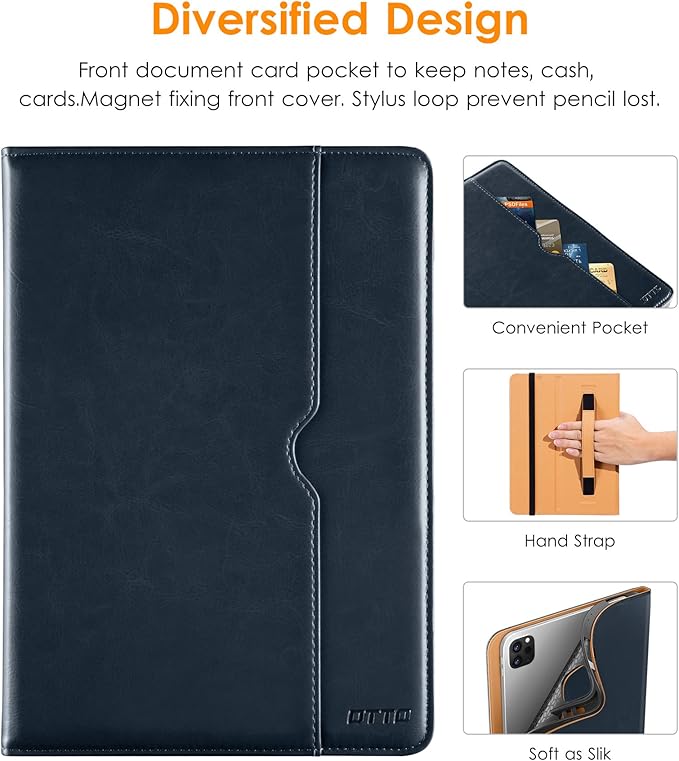 DTTO iPad Pro 12.9 6th / 5th / 4th / 3rd Generation Case 2022/2021/2020/2018, Premium Leather Folio Stand Cover with Built-in Apple Pencil Holder -Auto Wake/Sleep and Multi Viewing Angles,Blue