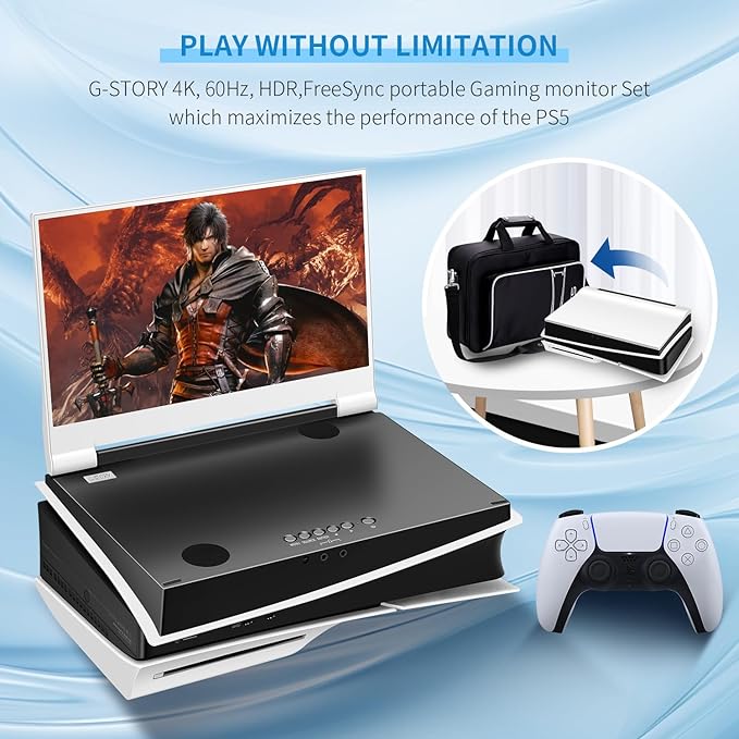 G-STORY 14" Inch IPS 4k 60Hz Portable Monitor Gaming Display Integrated with PS5 Slim(not Included) 3840×2160 with 2 HDMI Ports,FreeSync,Built-in 2 of Multimedia Stereo Speaker