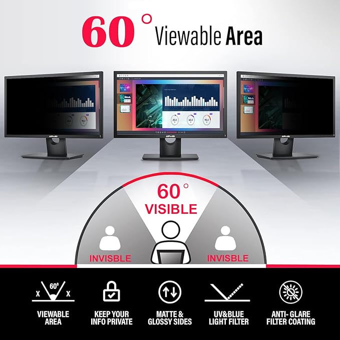 27 Inches Magnetic Computer Privacy Screen Filter | Privacy Shield | Anti Glare | Anti-Blue Light | Eye Protection | Snap On | Widescreen 16:9 Edge-To-Edge Monitor Protector
