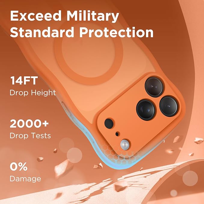 CAPRARO Magnetic for iPhone 17 Pro Case for Women Girls, Upgraded [Full Camera Protection] [Compatible with MagSafe] Cute Wave Translucent Matte Phone Case for iPhone 17 Pro, Cosmic Orange
