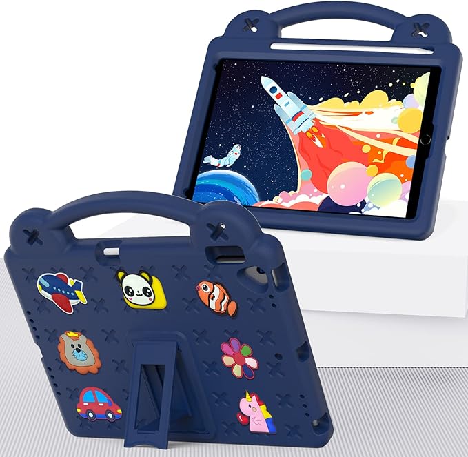 AKABEILA Compatible with Apple iPad 7 2019 10.2/iPad 8 2020 10.2/iPad 9 2021 10.2/iPad Pro 10.5 2017/iPad Air 3 2019 10.5 Tablet Case, Kids Case with Shoulder Strap & Stand Handle & Pen Tray Navy Blue