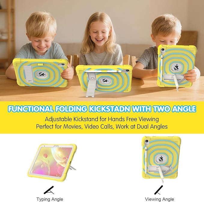 SIBEITU Kids Case for iPad (A16) 11-inch 2025/ 10th Generation 10.9-inch 2022, Shockproof Rugged Hybrid 3-Layer Protective Cover for iPad 11th/ 10th Gen with Stand & Pencil Holder (Yellow Blue)