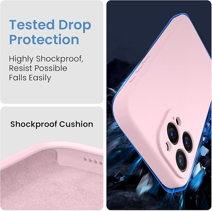 FireNova Designed for iPhone 15 Pro Max Case, Silicone Upgraded [Camera Protection] Phone Case with [2 Screen Protectors], Soft Anti-Scratch Microfiber Lining Inside, 6.7 inch, Chalk Pink
