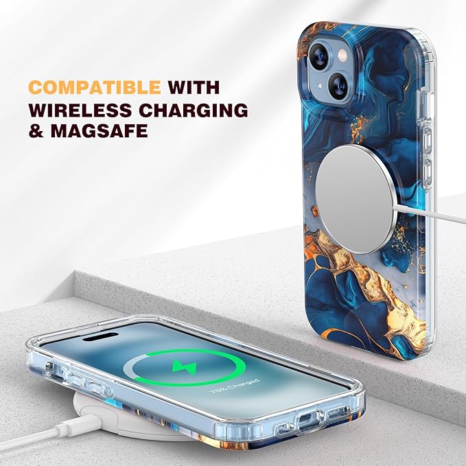 Diaclara Designed for iPhone 15 Plus Case 6.7 Inch, Full Body Rugged Case with Built-in Touch Sensitive Anti-Scratch Screen Protector + Glass Camera Lens Protector for iPhone 15 Plus,Water Blue