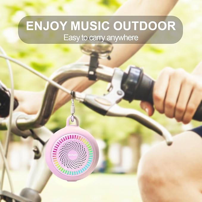 SOWO Small Waterproof Speaker Bluetooth Portable Wireless - Clip Speaker for Shower - Powerful Bass and Louder Volume - Colorful Lights and Lightweight for Travel,Kitchen,Pool - Pink