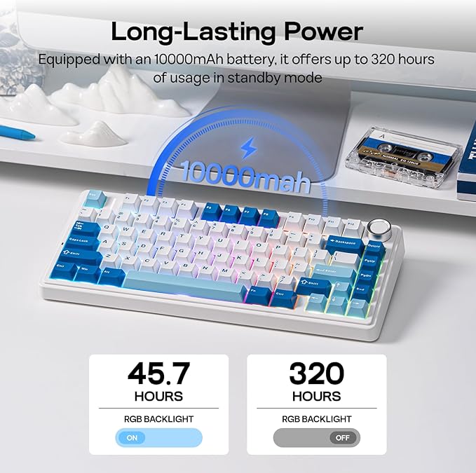 EPOMAKER x Aula F75 Ultra Wireless Gaming Keyboard with Knob, 10000mAh, Hot Swap, RGB, PBT Keycap, Creamy Sound, VIA, 75% Mechanical Keyboard for Win/Mac (Blue, Reaper)