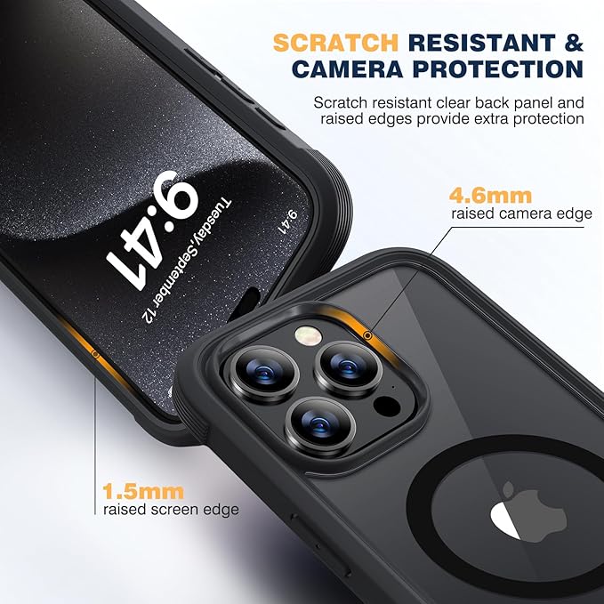 Diaclara Designed for iPhone 15 Pro Max Case, Full Body Rugged with Built-in Touch Sensitive Anti-Scratch Screen Protector, Soft TPU Bumper Case for iPhone 15 ProMax 6.7", Black