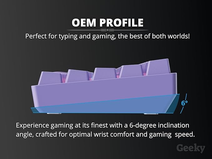 Geeky GK61 60% | Hot Swappable Mechanical Gaming Keyboard | 61 Keys Multi Color RGB LED Backlit for PC/Mac Gamer | ANSI US American Layout (Lavender, Mechanical Speed Silver)
