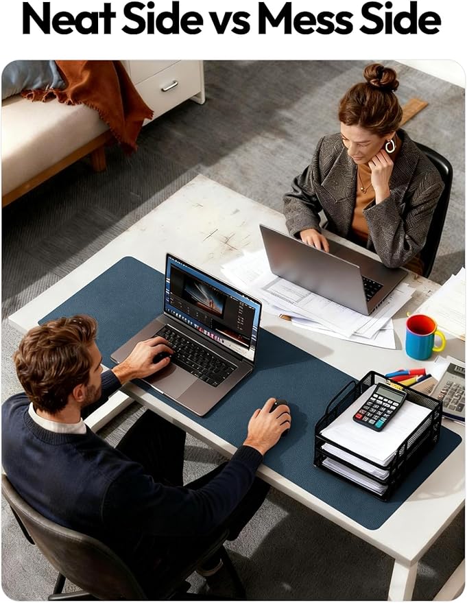 YSAGi Leather Desk Protector, Office Mat, Large Mouse Mat, Non-Slip PU Leather Blotter, Laptop Desk Mat, Waterproof Writing Pad for Office and Home (Dark Blue, 23.6" x 13.8")