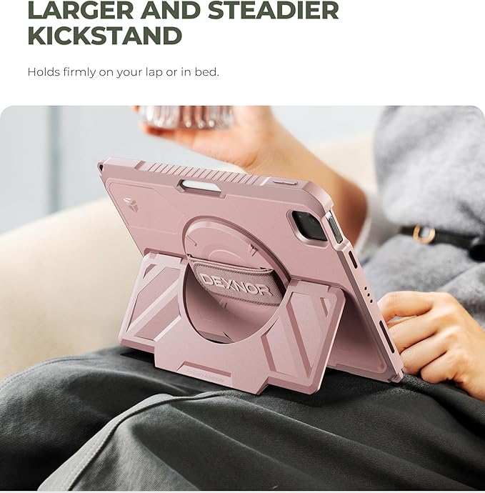 Dexnor Case for iPad Air 11 inch M4/M3/M2, iPad Air 5th/4th Generation 10.9 inch Rugged Case with 360° Rotating Hand Strap & Stand & Screen Protector & Pencil Holder Shockproof Full-Body Cover,Pink