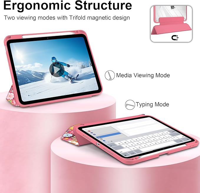 Case for iPad Pro 13 inch (M5) 2025 (M4) 2024 Release Slim Lightweight Cute Hot Pink Cover with Clear Back TPU Edge Pencil Holder Trifold Stand, Giraffe