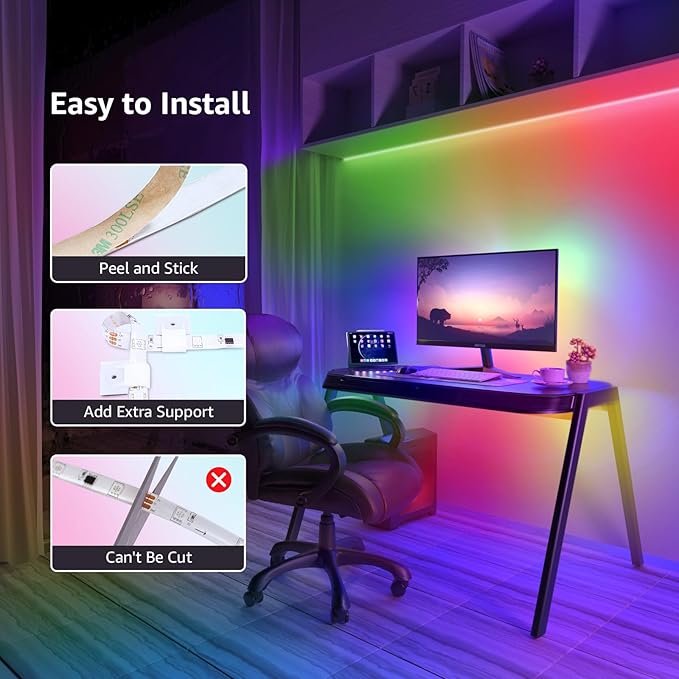 Lepro LED Strip Lights, 50ft Music Sync MagicColor Light Strip with Remote, Valentines Gifts for Men & Women, 5050 RGB Lights for Bedroom, Home, Gaming Room, Party, Wall,Valentines Day Decor