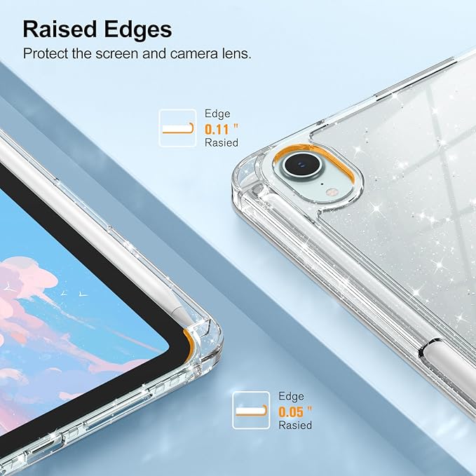 Fintie Slim Case for iPad Mini 7 (A17 Pro, 7th Generation) 2024 / iPad Mini 6 (6th Gen) 8.3 Inch - [Built-in Pencil Holder] Glittering Sparkly Shockproof Cover w/Shiny Clear Back Shell, Silver