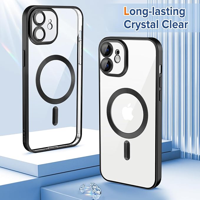 Hython Magnetic Clear for iPhone 11 Case with Camera Lens Protector [Compatible with MagSafe] Luxury Plating Edge Slim Soft TPU Cover Protective Phone Case for iPhone 11 6.1", Matte Black