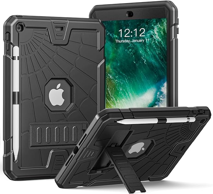 SIBEITU iPad 9.7 Case with Pencil Holder 2018/2017 | iPad 6th Generation Cases with Stand | iPad 5th Generation Case for Kids | Slim Shockproof Protective Case for iPad 9.7 inch 5th/6th Gen Black