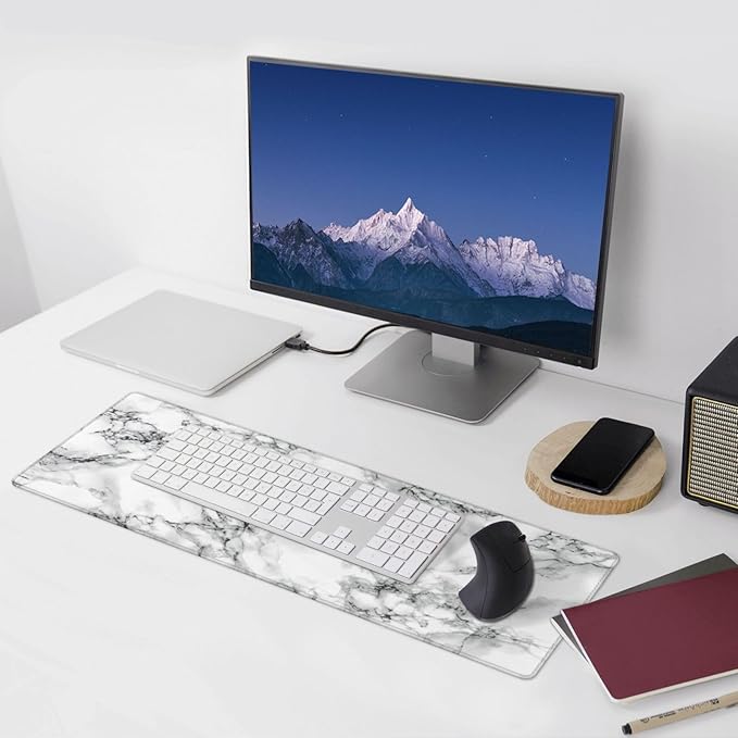 Black and White Marble XL Large Mouse Pad with Stitched Edges Long Non-Slip Rubber Base Mousepad Laptop Keyboard Mat Desk Pad for Office Home Desk Decor, 31.5" X 11.8"