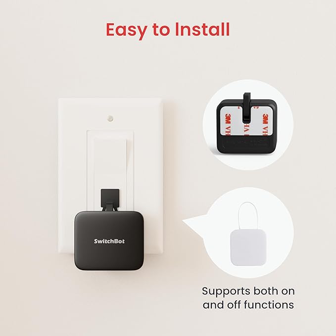 Switchbot Smart Switch Button Pusher (Bluetooth) – Fingerbot for Rocker Switch/One-Way Buttons, App Timer Control, No Wiring, Optional Hub Required for Voice/Remote, Black