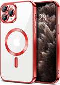 Hython Magnetic Clear for iPhone 11 Pro Max Case with Camera Lens Protector [Compatible with MagSafe] Plating Edge Slim Soft TPU Cover Protective Phone Case for iPhone 11 Pro Max 6.5", Red
