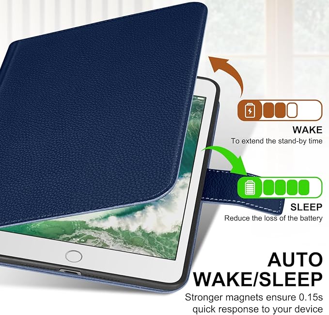 Genuine Leather Case for iPad mini 5th / 4th Generation 7.9’’ (2019/2015) | Slim Protective Cover with Adjustable Stand, Auto Wake/Sleep, Magnetic Closure, Premium Leather | Blue