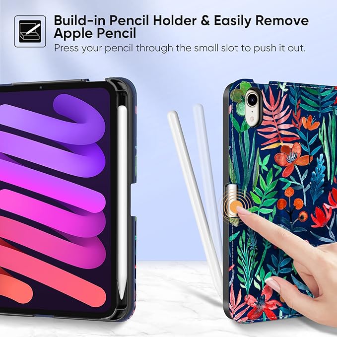 Fintie Folio Case for iPad Mini 7 (A17 Pro, 7th Generation) 2024 / iPad Mini 6 (6th Gen) 8.3 Inch, Multi-Angle Smart Stand Cover with Pencil Holder & Pocket, Auto Sleep/Wake, Jungle Night