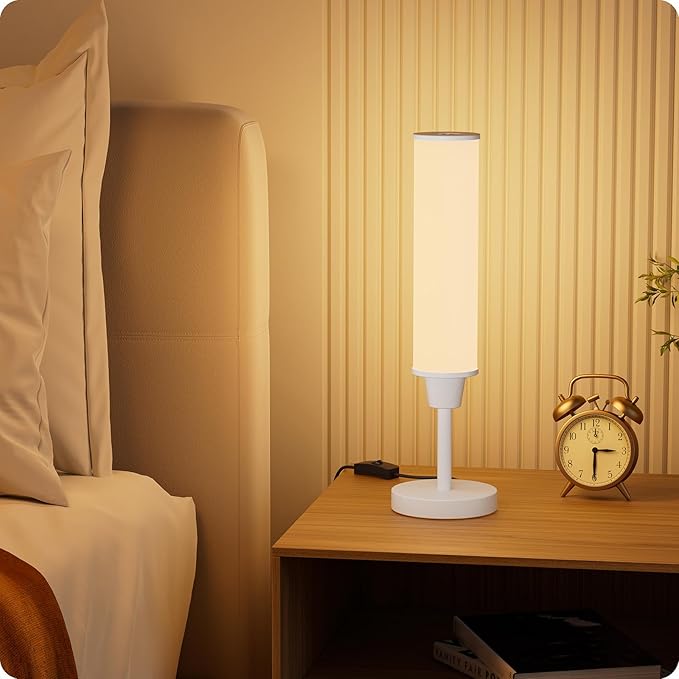 Nukanu Table Lamp with Remote，Bedside Lamps for Night Stands, Nightstand Lamp with Adjustable Brightness (10%-100%) and Color Temperature (3000k-6000k),Small Lamp for Bedroom (White-Beige Linen)