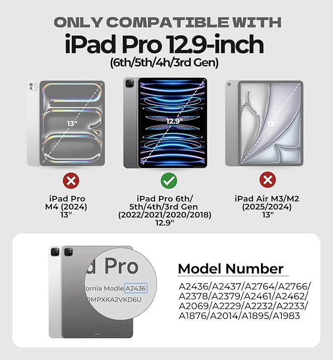 Dexnor Case for iPad Pro 12.9 inch 6th/5th/4th/3rd Gen (2022/2021/2020/2018),Rugged Protective Case with 360° Rotating Hand Strap & Stand & Screen Protector & Pencil Holder Shockproof Cover,Black