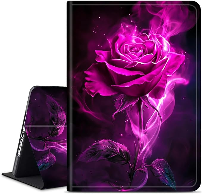 for Amazon Kindle Fire HD 10 (9th/7th/5th Generation, 2019/2017/2015 Release) 10.1" Tablet Case, Slim Kickstand Stand Leather Smart Cover with Auto Wake/Sleep, Rose Red Wolf